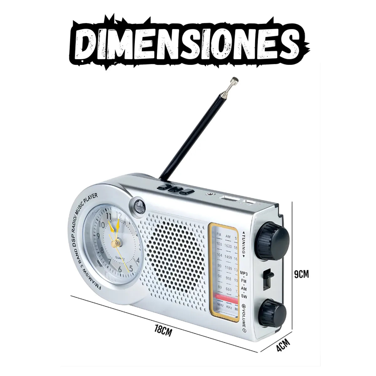 Radio Con Reloj Meimer Emisoras y Bluetooth Recargable M - 572