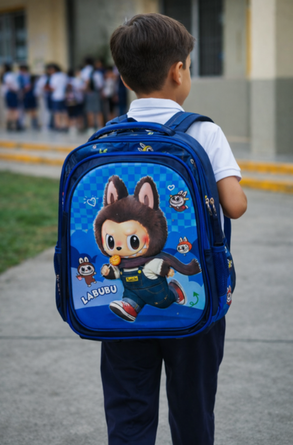 Maleta Para Niño Azul  Alumbrado Mas Cartuchera y Lonchera