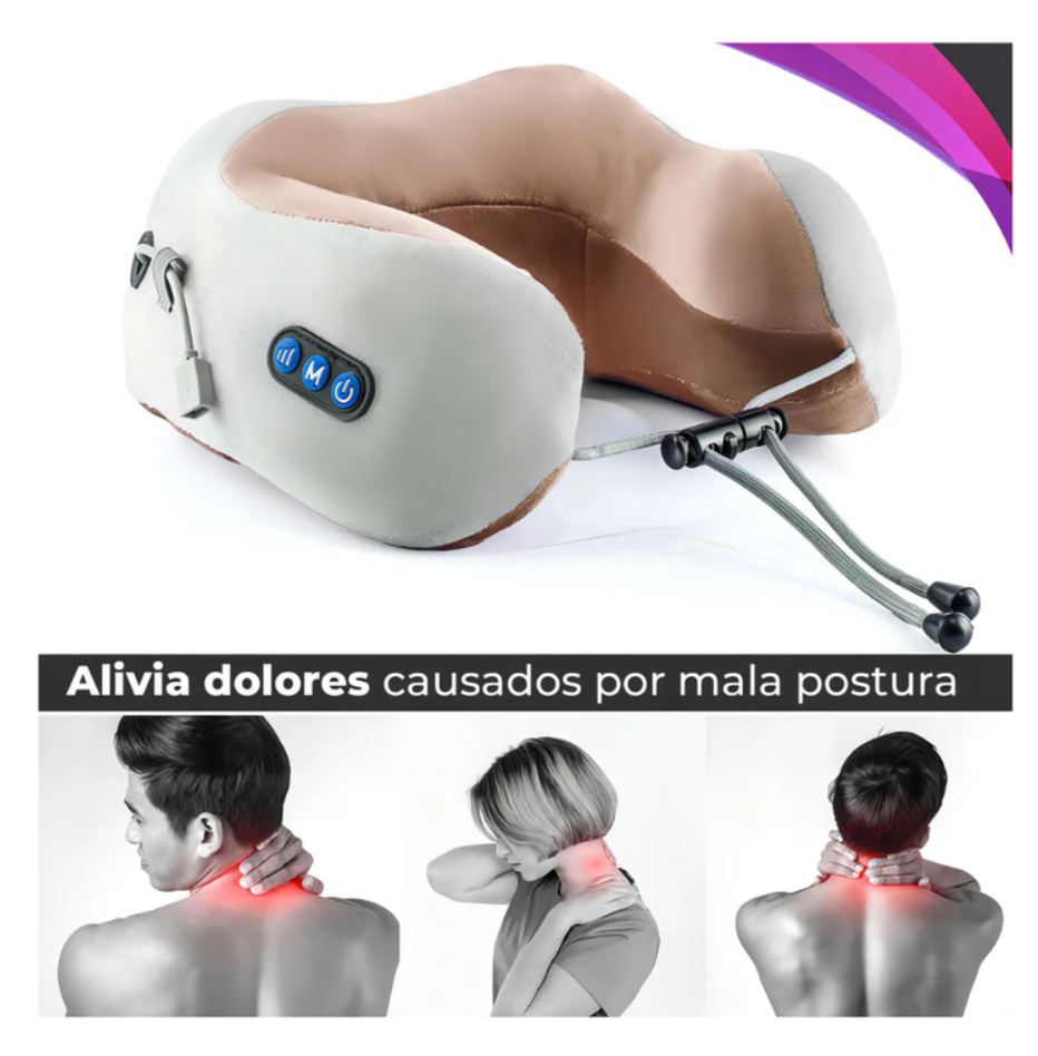 Almohada Masajeadora Cervical Cuello Viaje Recargable Calor Blanco 5v