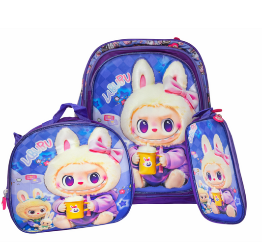 Maleta Infantil Labubu Con Alumbrado  Lonchera y Cartuchera