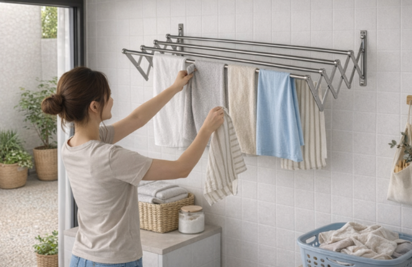 Tendero Telescópico de Pared Plegable Diseño Compacto y Elegante