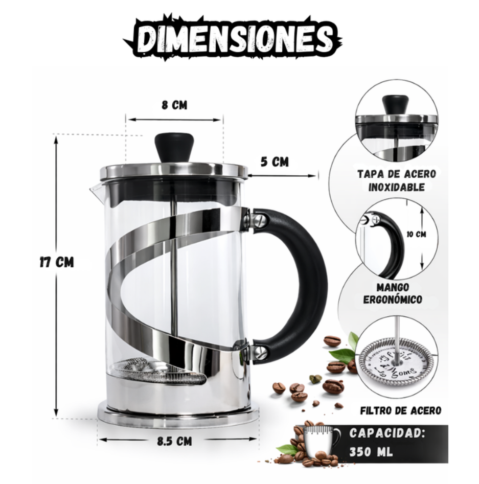 Cafetera Prensa Francesa De Lujo Vidrio 350 ML Con Filtro