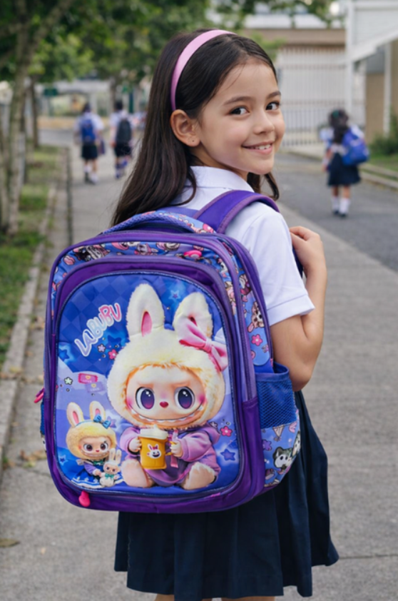 Maleta Infantil Labubu Con Alumbrado  Lonchera y Cartuchera