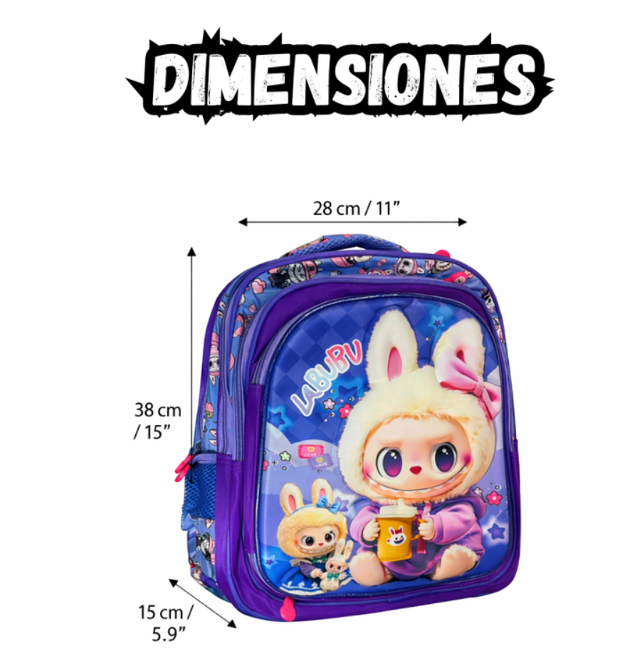 Maleta Infantil Labubu Con Alumbrado  Lonchera y Cartuchera