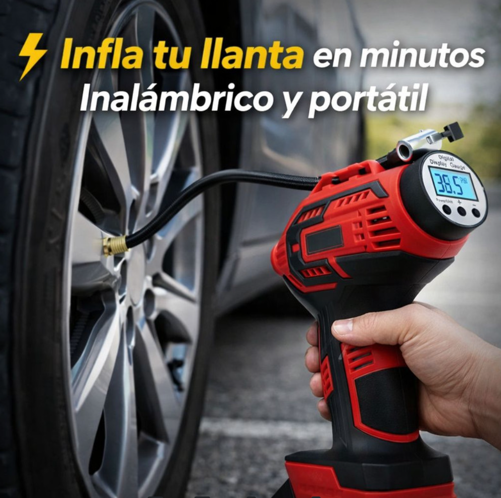 Compresor De Aire Digital Inflador De Llantas Automático Q21 Rojo 36v