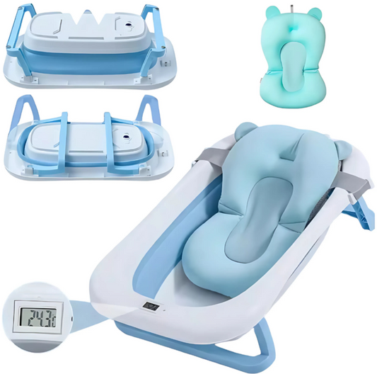 Bañera Tina Plegable Con Termómetro Y Cojín Bebe En Silicona