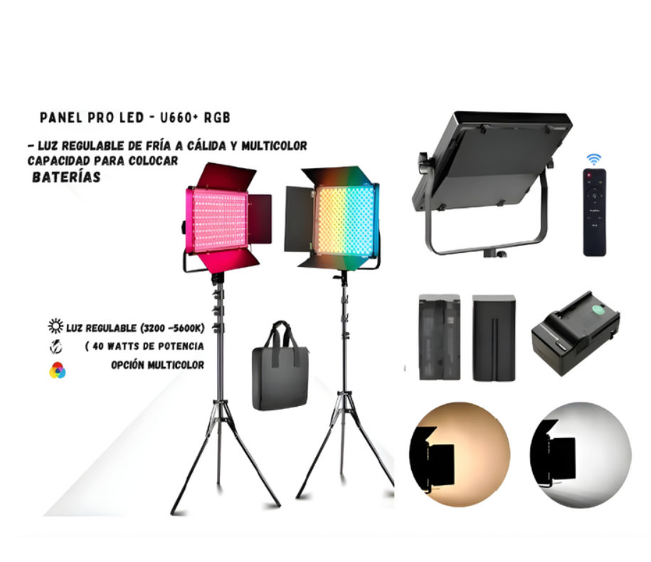 Panel Luz Led Para Estudio Profesional Rgb 660 Pro Mas Tripode 2M