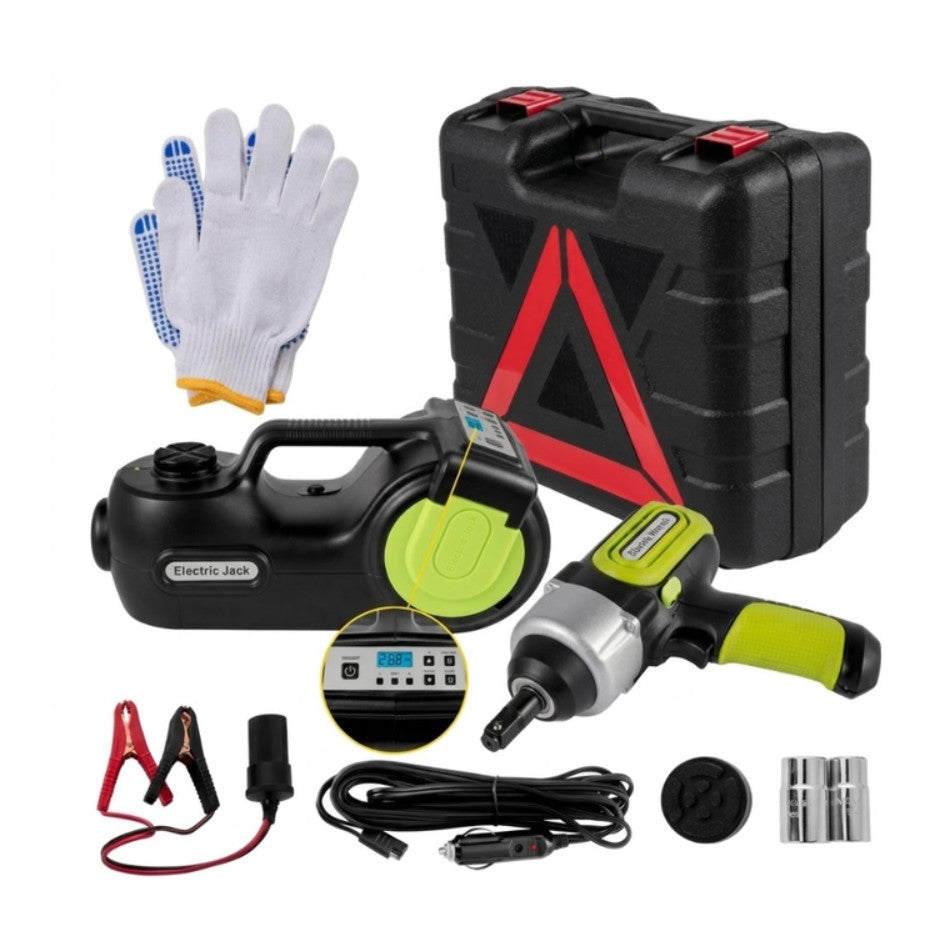 Kit Gato Eléctrico 5en1 Llave Impacto + Iniciador + Inflador