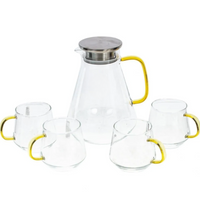 Set de Jarra y 4 Vasos de Vidrio Resistente al Calor Diseño Moderno