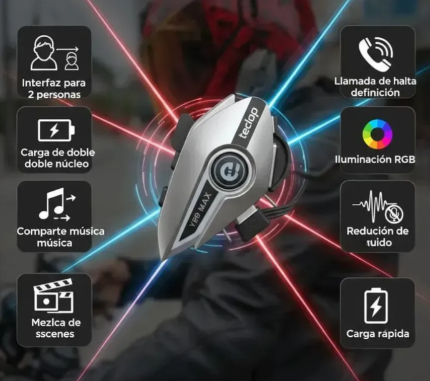 Intercomunicador Bluetooth Para Moto Y30 Max Iluminacion Rgb