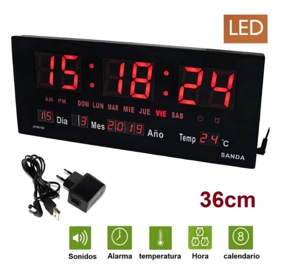 Reloj Led Digital Grande Gimnasio Oficina Pared 36cm Sensor
