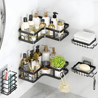 Set 5 Organizadores Ducha Baño Negro Mate Sin Taladro