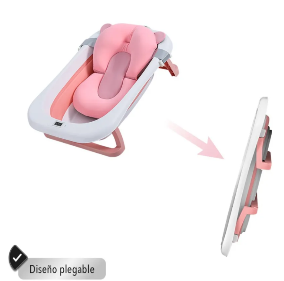 Bañera Tina Plegable Con Termómetro Y Cojín Bebe En Silicona