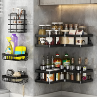 Set 5 Organizadores Ducha Baño Negro Mate Sin Taladro