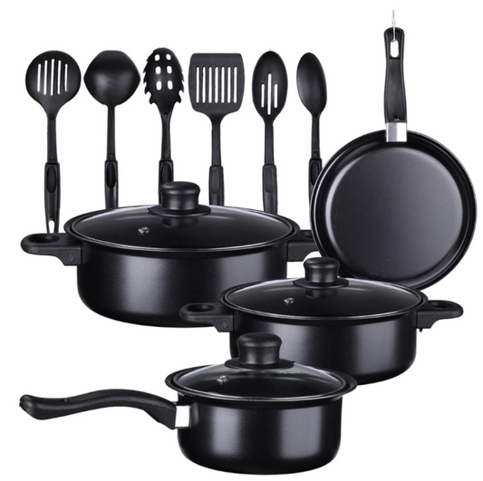 Set De Sartenes Antiadherentes Tapa De Vidrio Y Utensilios