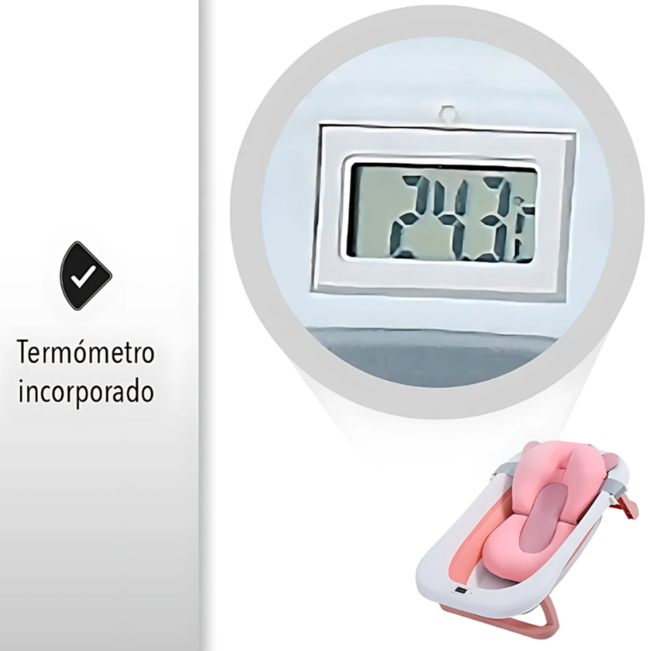 Bañera Tina Plegable Con Termómetro Y Cojín Bebe En Silicona
