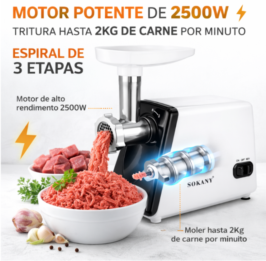 "Molino De Carne Eléctrico 2500w Alta Potencia Acero Inoxidab 110-240 "