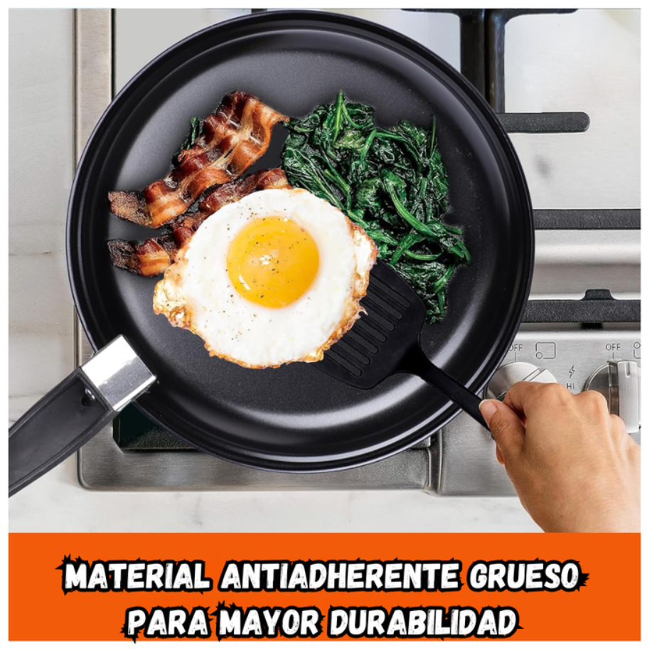 Set De Sartenes Antiadherentes Tapa De Vidrio Y Utensilios