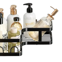 Set 5 Organizadores Ducha Baño Negro Mate Sin Taladro