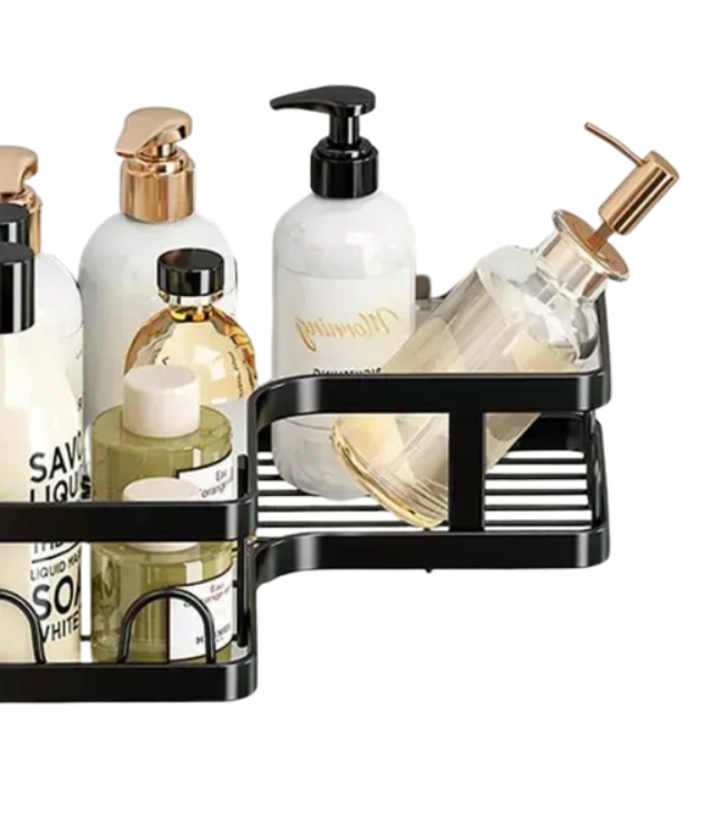 Set 5 Organizadores Ducha Baño Negro Mate Sin Taladro