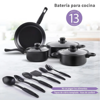 Set De Sartenes Antiadherentes Tapa De Vidrio Y Utensilios