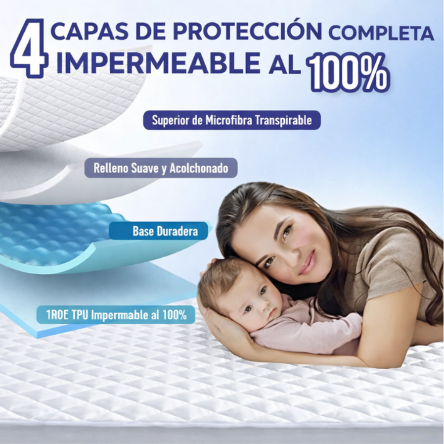 Protector De Colchón Impermeable Cama King 2x2mts Microfibra Blanco Rayas King