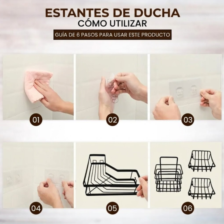 Set 5 Organizadores Ducha Baño Negro Mate Sin Taladro