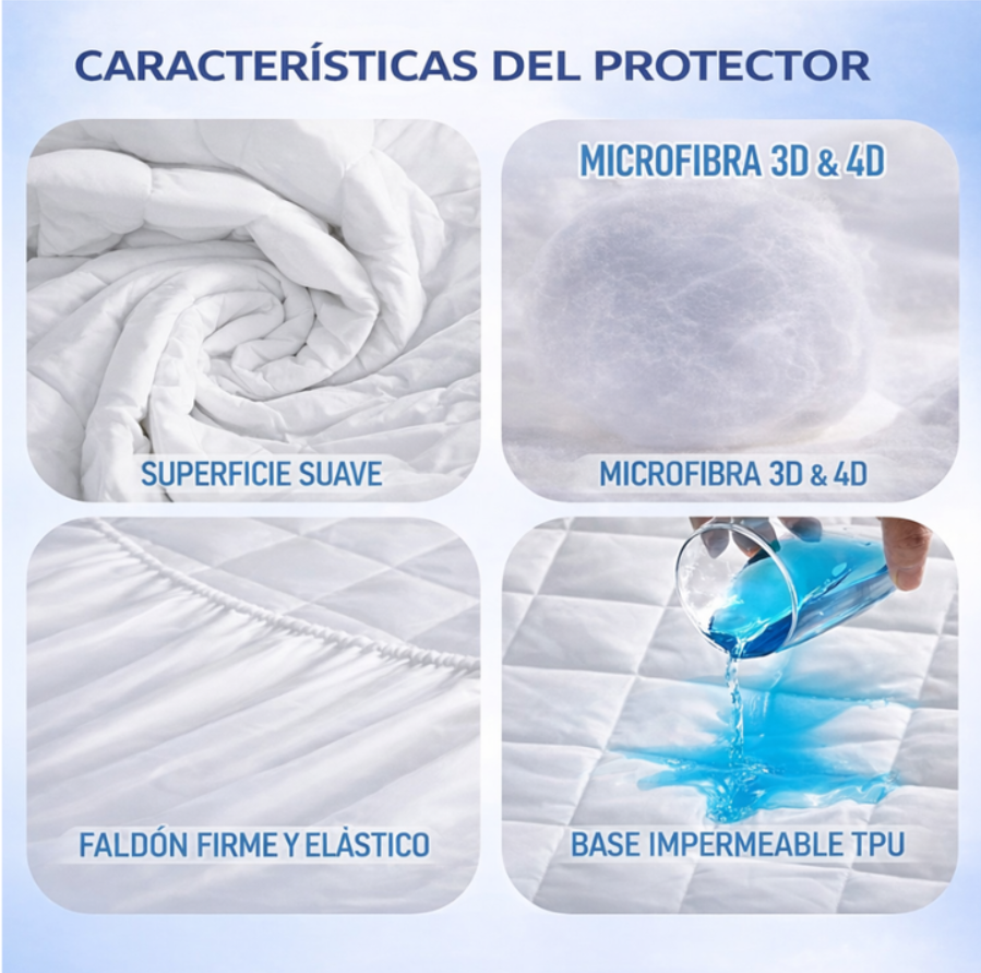 Protector De Colchón Impermeable Cama King 2x2mts Microfibra Blanco Rayas King