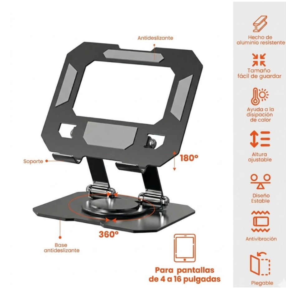 Soporte Metalico Ajustable Para Tablet Y Celular Base Escritorio 360°