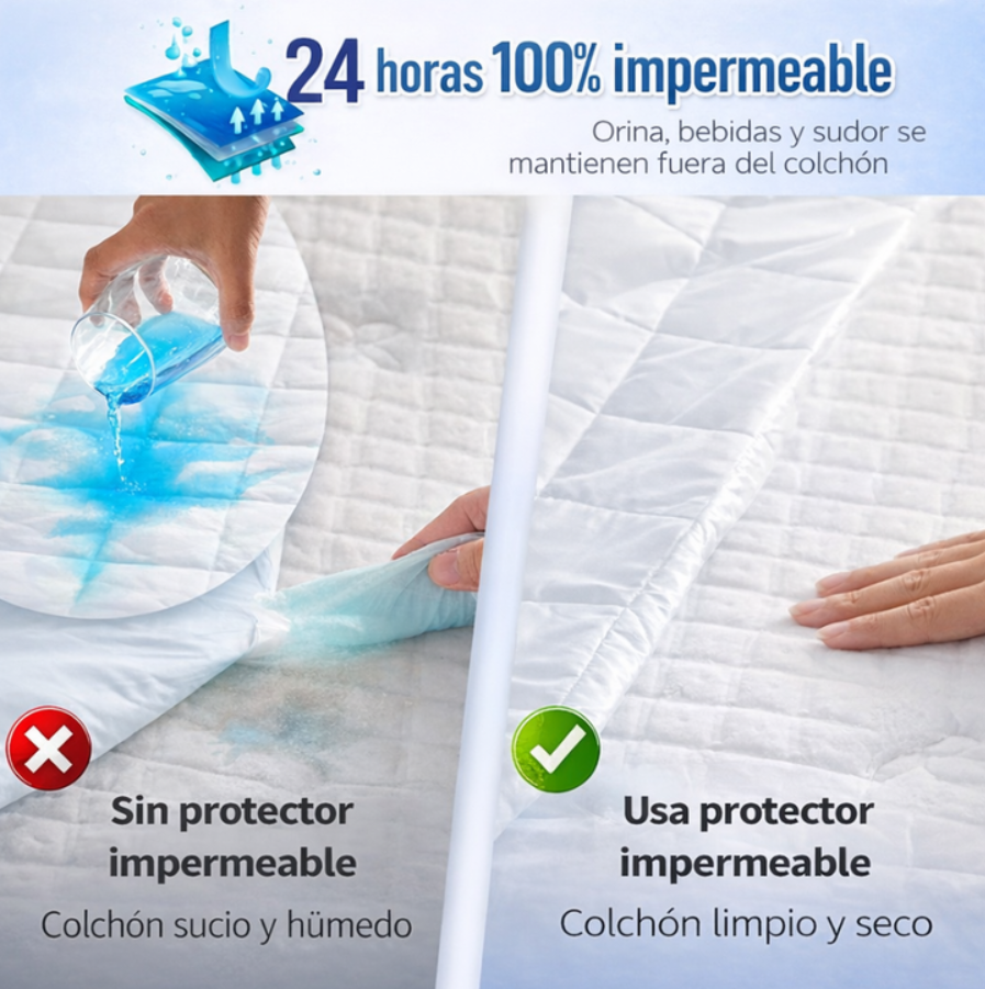 Protector De Colchón Impermeable Cama King 2x2mts Microfibra Blanco Rayas King