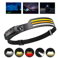 Linterna Frontal Led Sensor De Movimiento 3 Tonos Recargable
