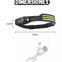 Linterna Frontal Led Sensor De Movimiento 3 Tonos Recargable