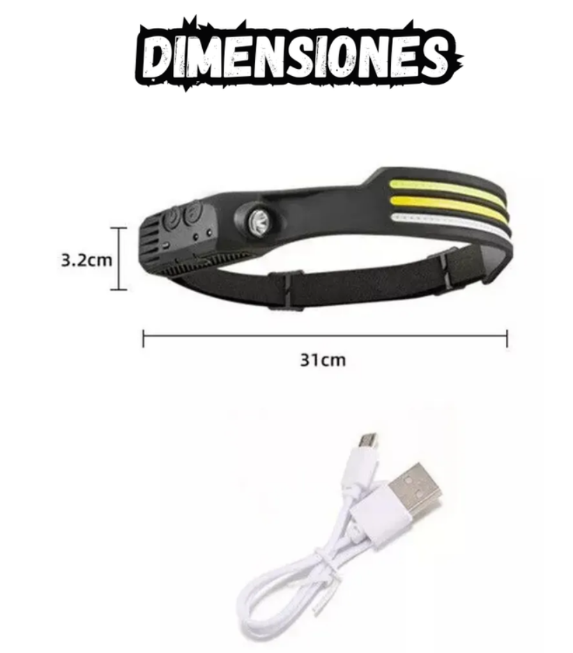 Linterna Frontal Led Sensor De Movimiento 3 Tonos Recargable