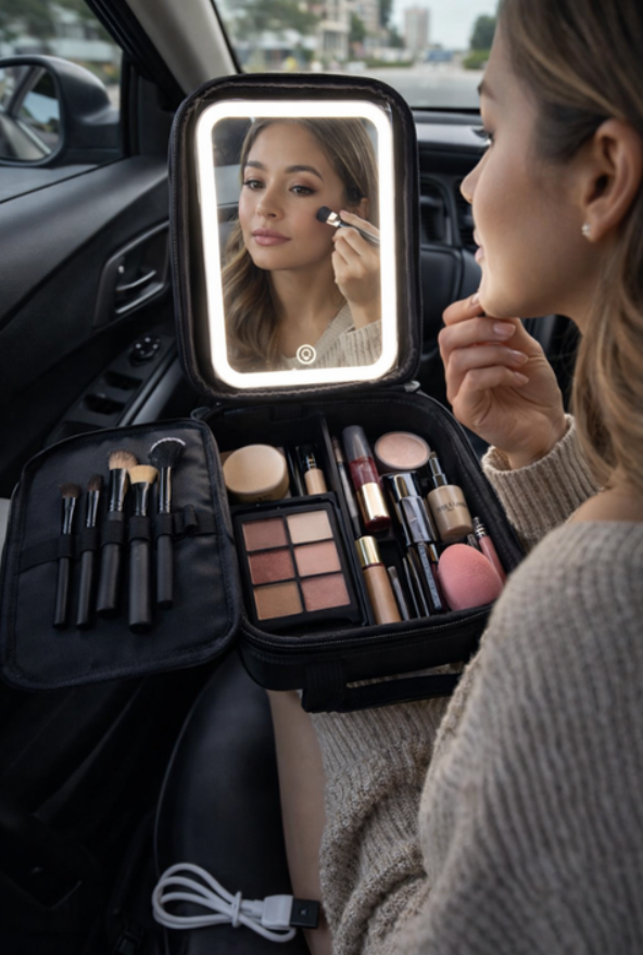 Estuche Cosmetiquero Portatil Espejo Integrado Luz Led Recargable