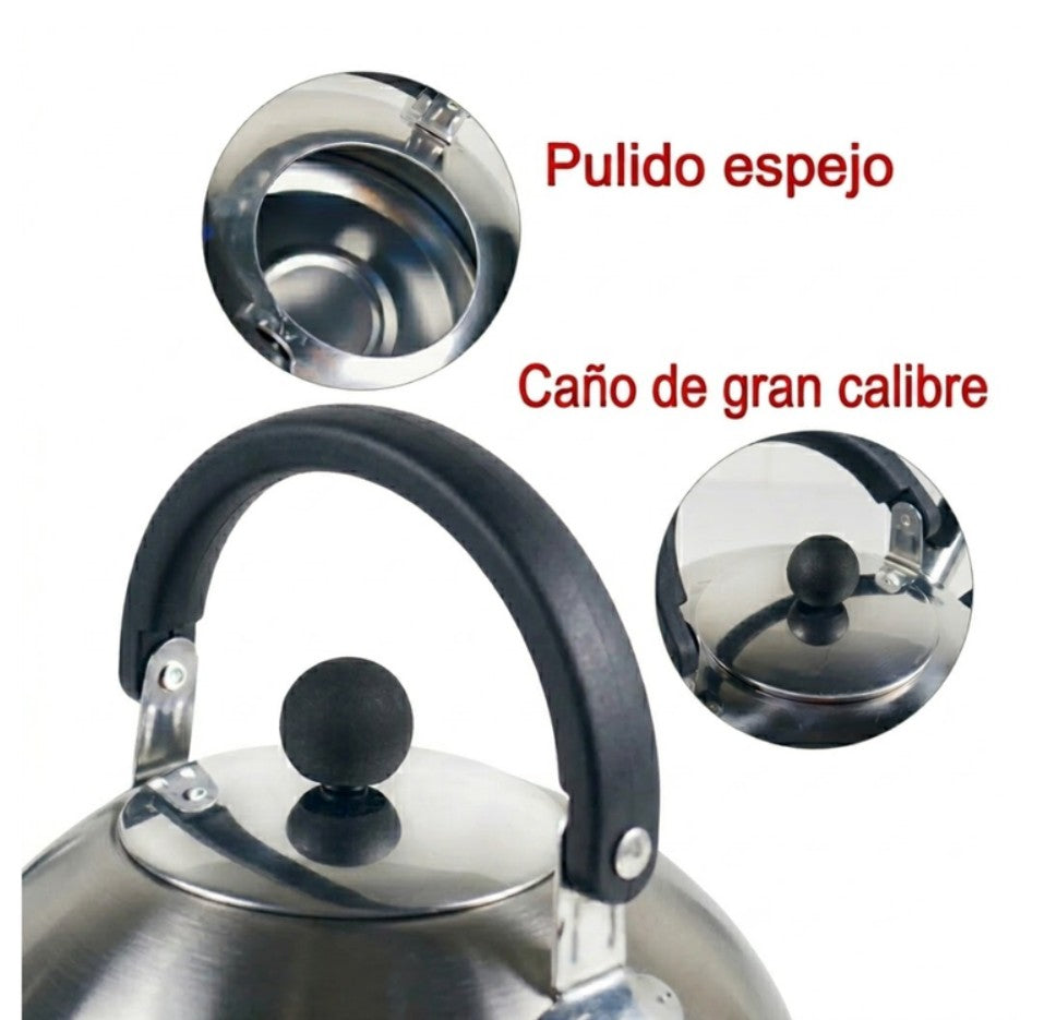 Tetera Acero Inoxidable Pulido Espejo Pava Silbadora 3 Litros