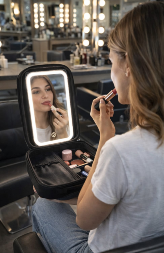 Estuche Cosmetiquero Portatil Espejo Integrado Luz Led Recargable