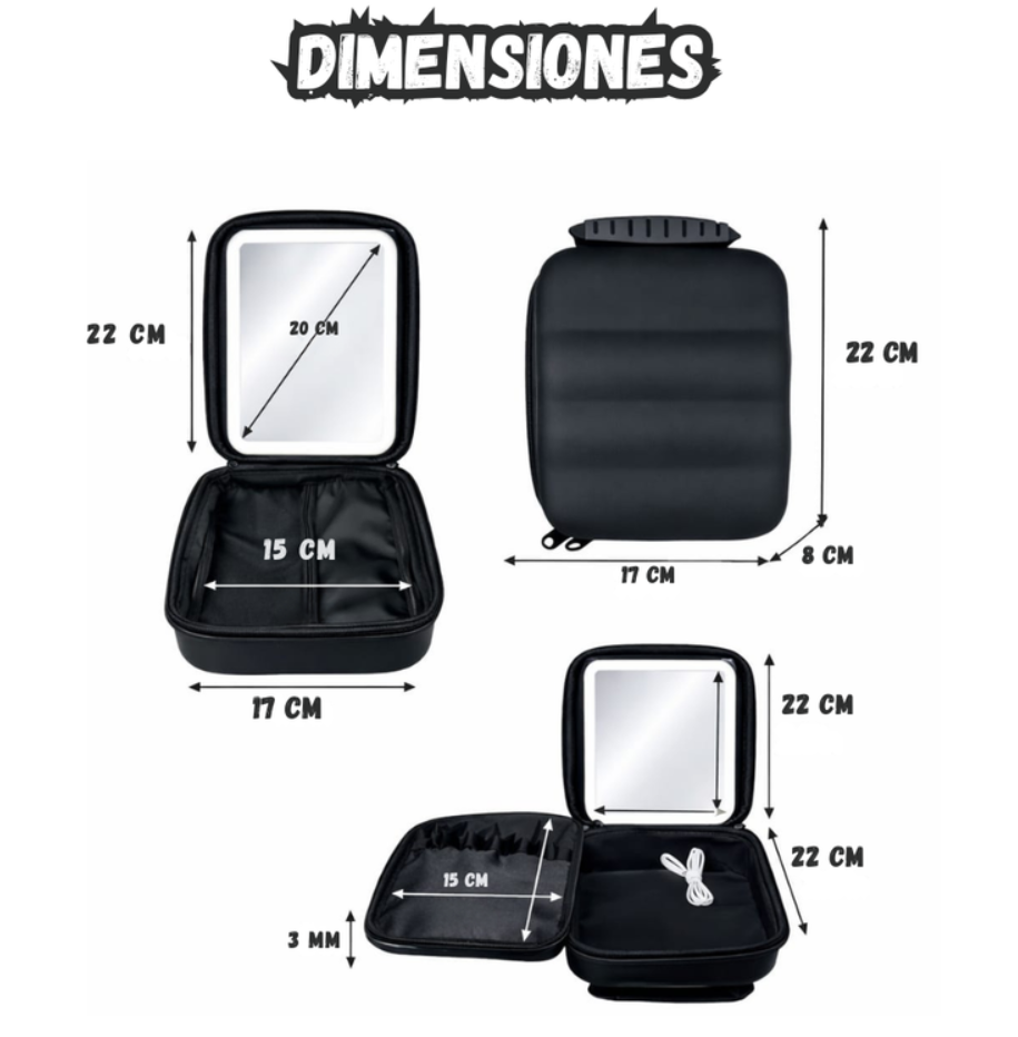 Estuche Cosmetiquero Portatil Espejo Integrado Luz Led Recargable