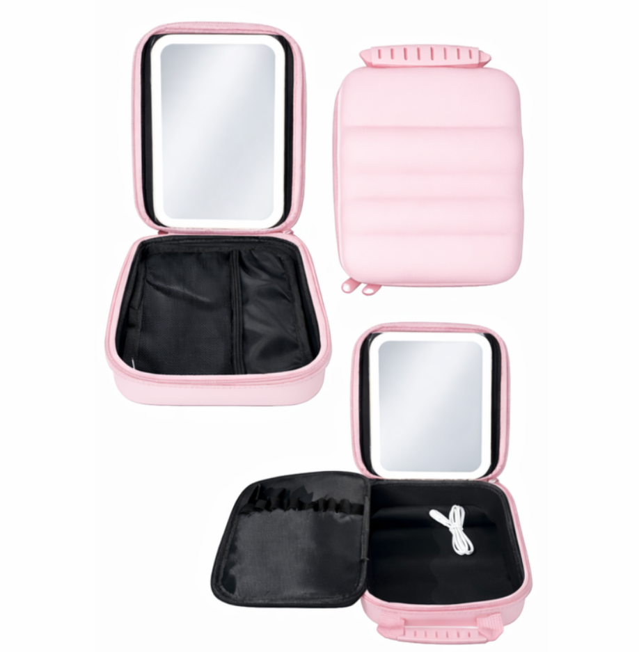 Estuche Cosmetiquero Portatil Espejo Integrado Luz Led Recargable