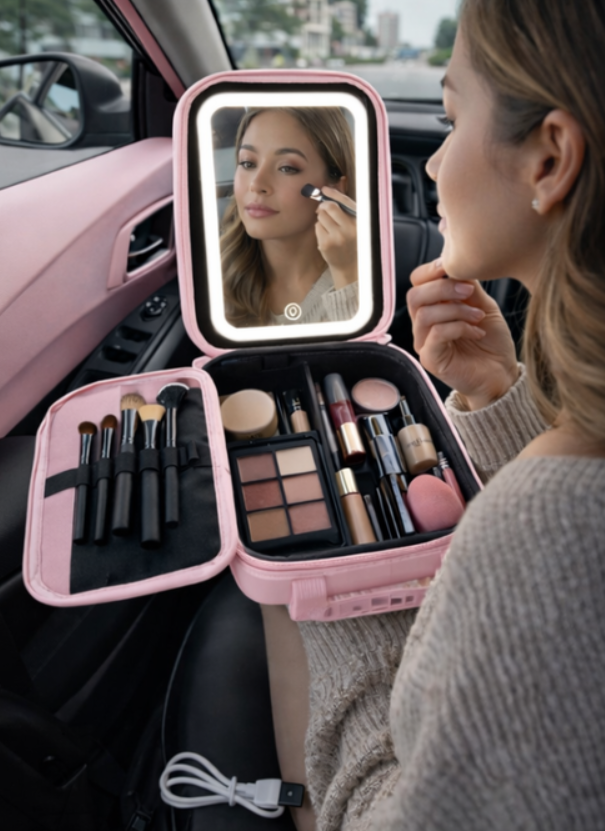 Estuche Cosmetiquero Portatil Espejo Integrado Luz Led Recargable
