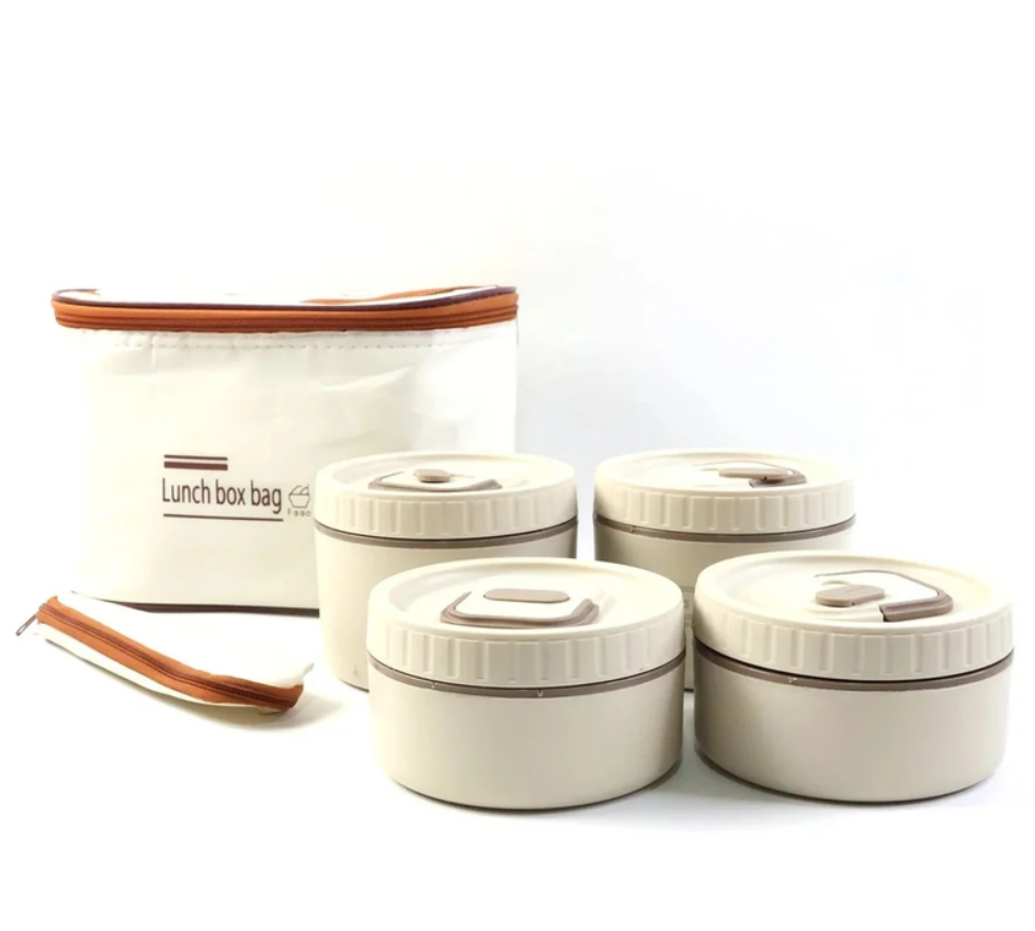 Set Lonchera Térmica con 4 Recipientes Herméticos Bolsa Portátil