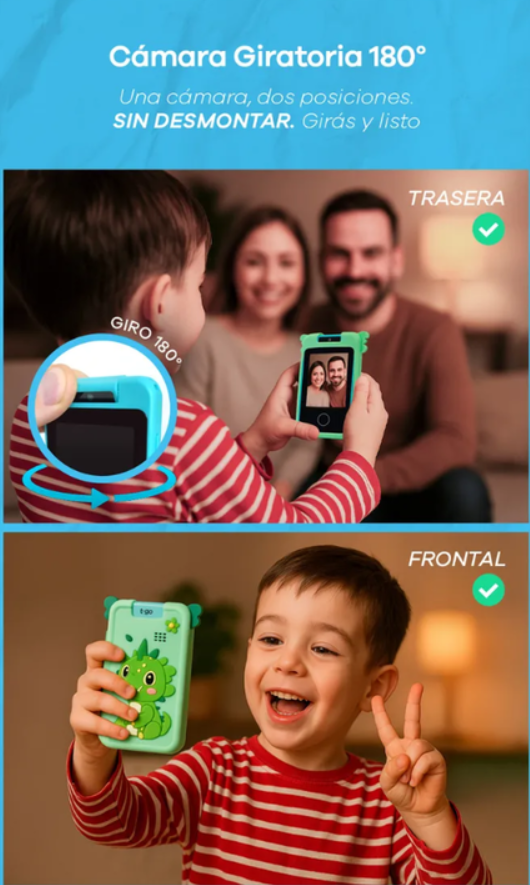 Celular de Juguete para Niños Camara Giratoria Funciones Divertidas