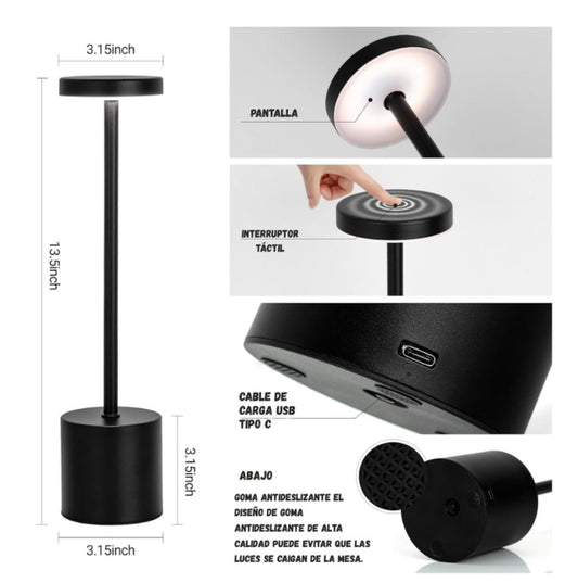 Lampara De Mesa Luz Led Recargable 3 Tonos de Luz Regulable Multifuncional