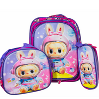 Maleta Infantil Rosada  Alumbrado Lonchera y Cartuchera