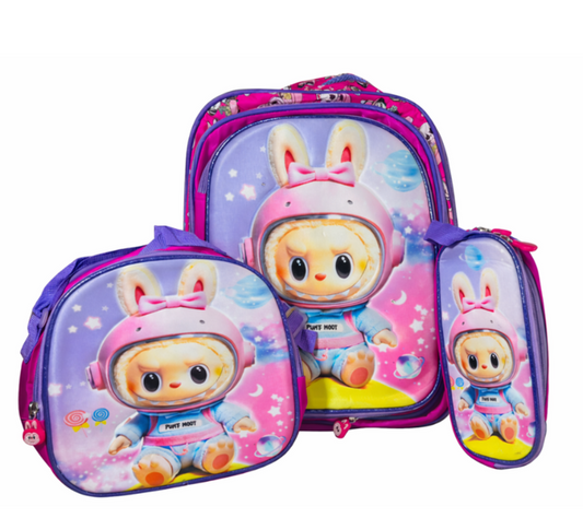 Maleta Infantil Rosada  Alumbrado Lonchera y Cartuchera