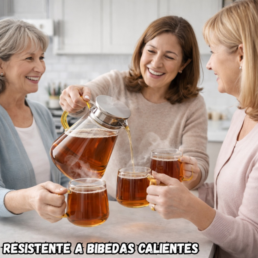 Set de Jarra y 4 Vasos de Vidrio Resistente al Calor Diseño Moderno