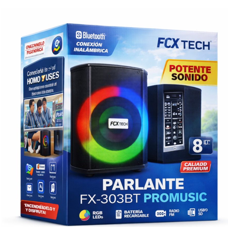 Parlante Bluetooth 8 Pulgadas Recargable Luces Rgb Fm Usb Negro 110v