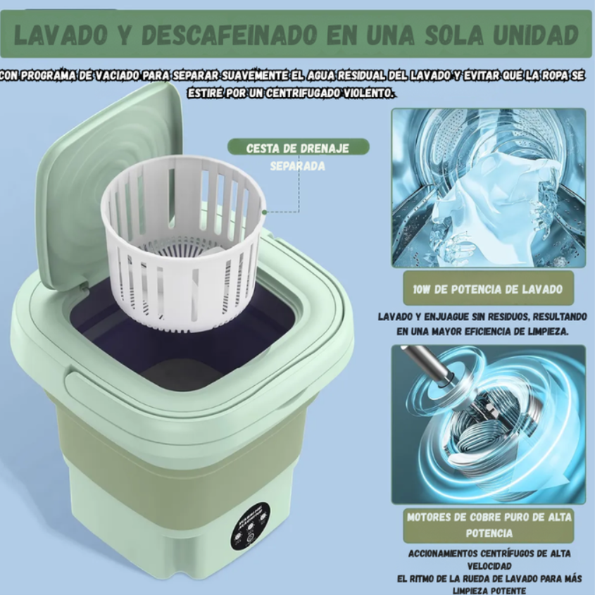 Mini Lavadora Portátil Plegable Práctica y Fácil de Transportar 9Lts