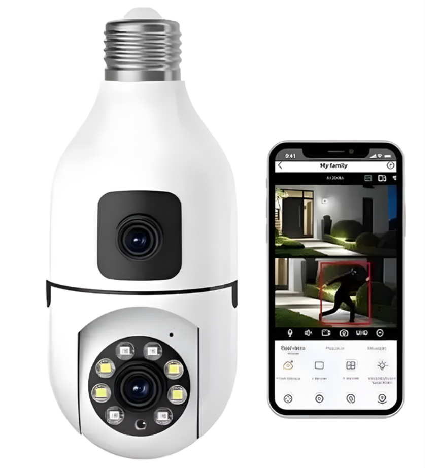 Camara De Seguridad Doble Lente Tipo Bombillo Wifi V380 Pro