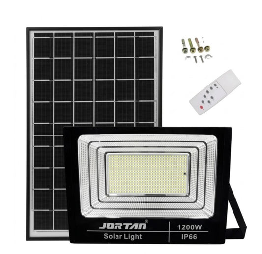 "Reflector Solar Led Jortan 1200w Ip67 Exterior Kit Con Panel 6v Gris Oscuro Blanco Frío "