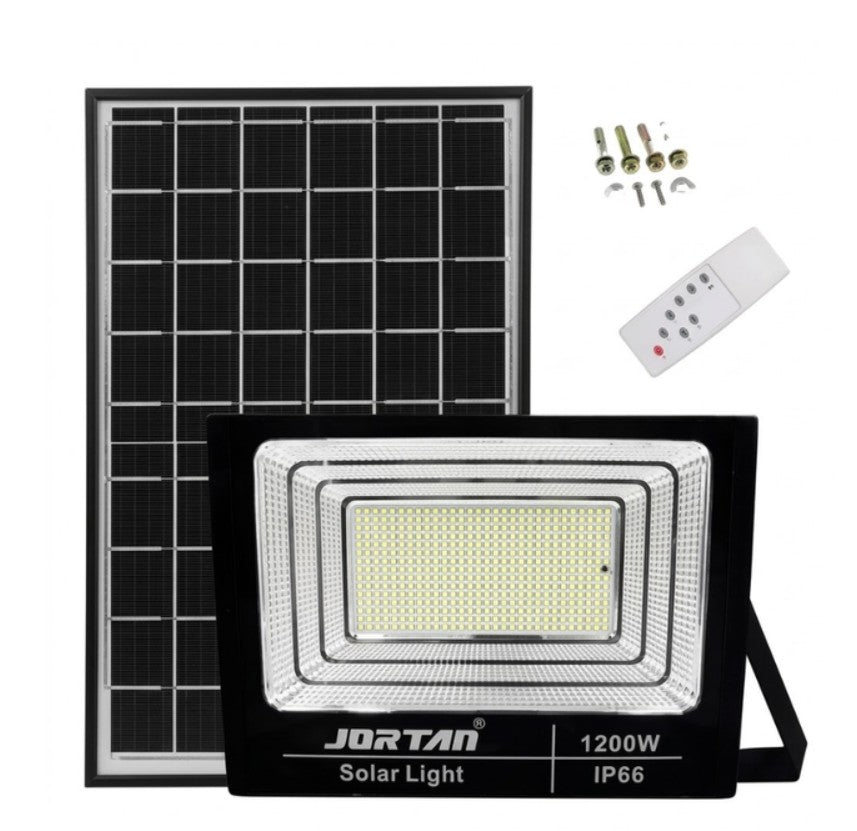 "Reflector Solar Led Jortan 1200w Ip67 Exterior Kit Con Panel 6v Gris Oscuro Blanco Frío "
